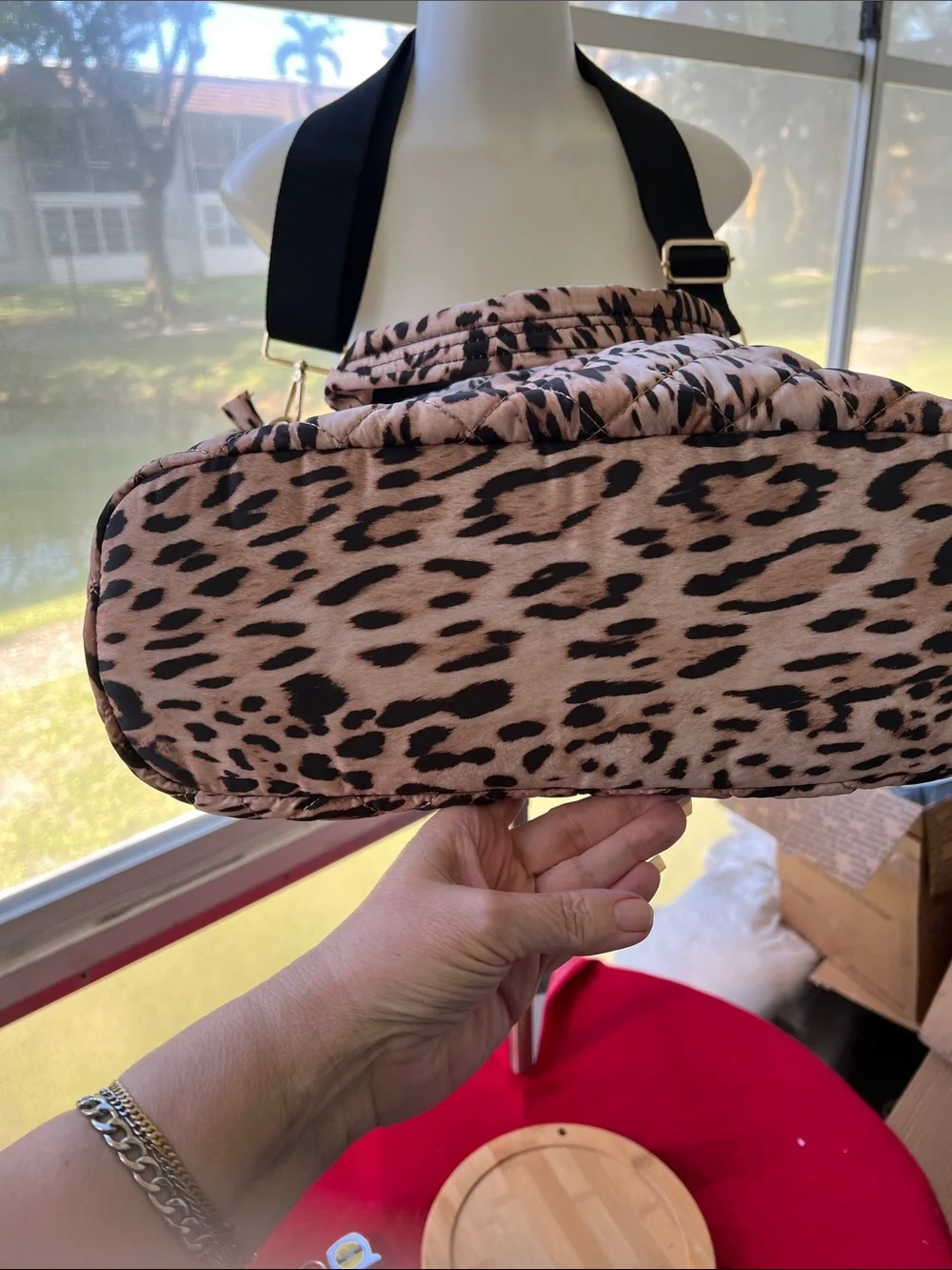 Ahdorned leopard print quilted nylon large tote NWOT